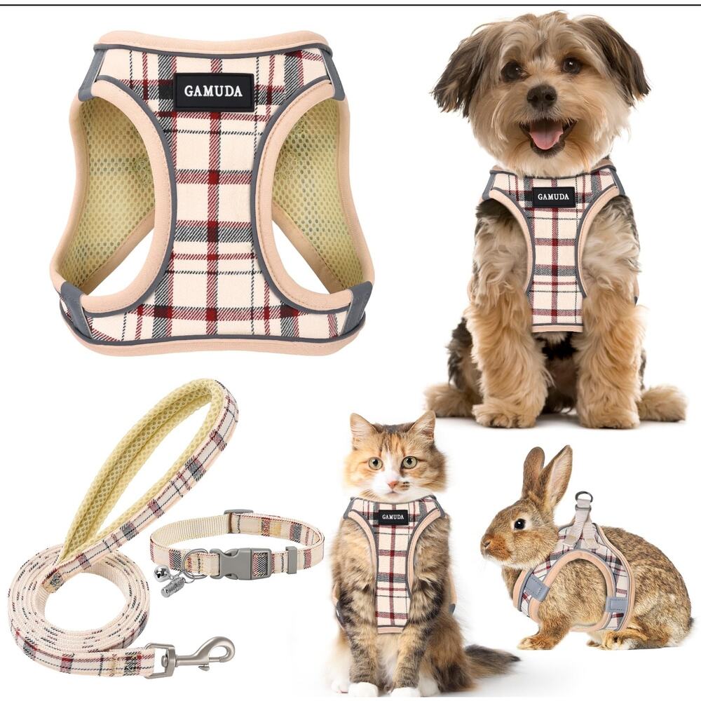 GAMUDA Small Harness Collar Leash Set Soft Mesh Dogs Puppy Cats Kitten Rabbit